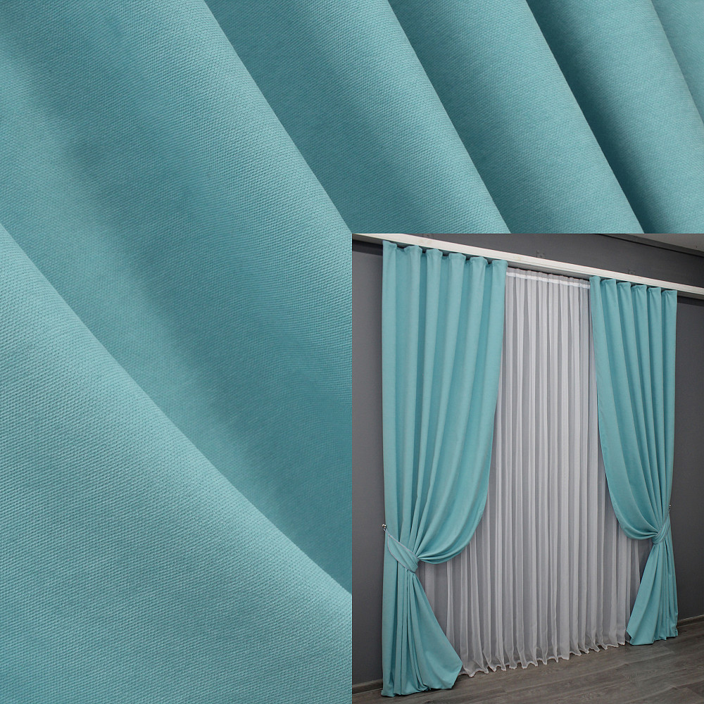 Комплект готовых штор VR-Textil Микровелюр Petek № 1524ш Голубой 150х270 см 2 шт (33-1034) Киев - изображение 1