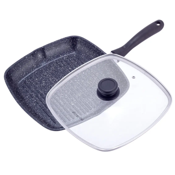 Сковорідка-гриль d28см з кришкою литий алюміній а/п Black marble 4431 KAMILLE Житомир