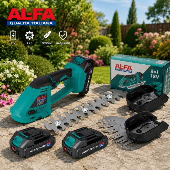 Аккумуляторные ножницы для травы и кустов ALFA , ножницы-кусторез ALCHT21V-2АН 2 батарейки + зарядное устройство 21V 2.0Ah Львов