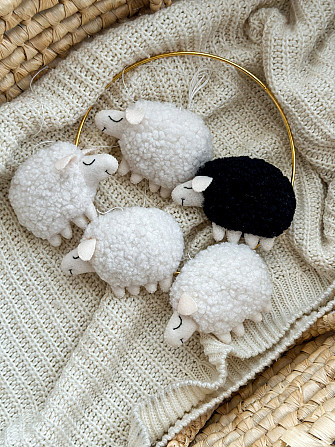 Детский мобиль на кроватку для младенцев ручной работы WooolyWool «Барашки» Киев - изображение 2