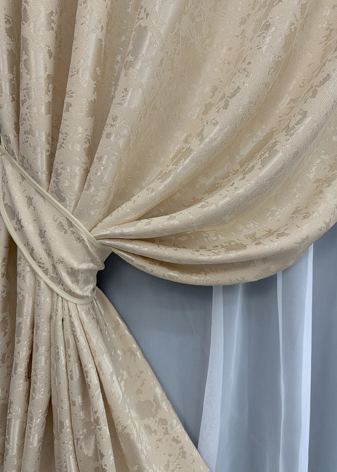 Комплект готовых штор VR-Textil Лен мрамор Pavliani VO № 1713ш айвори 100х270см 2 шт (31-891) Киев - изображение 5