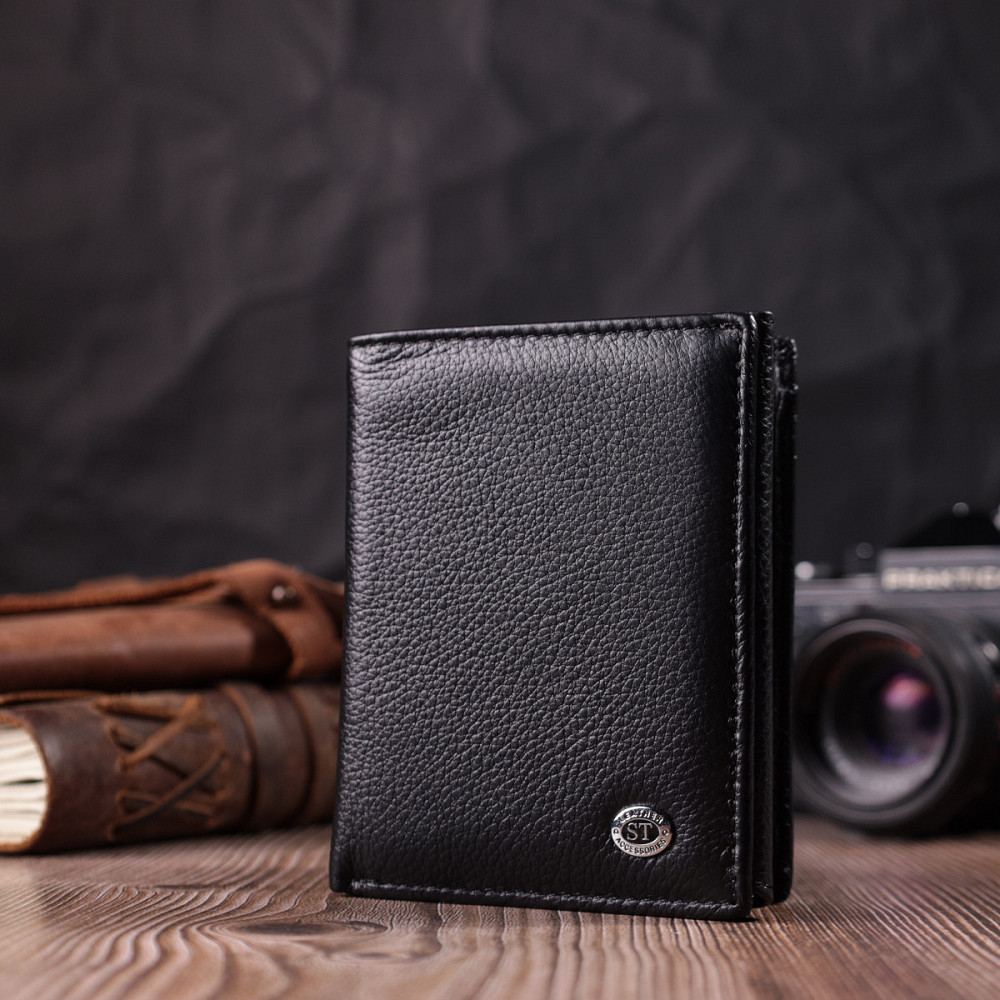 Вертикальний шкіряний гаманець, чорний (ST Leather) Київ - фото 20