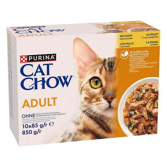 Вологий корм CAT CHOW Adult для дорослих котів, шматочки в желе, з куркою та цукіні, 10x85 г Київ