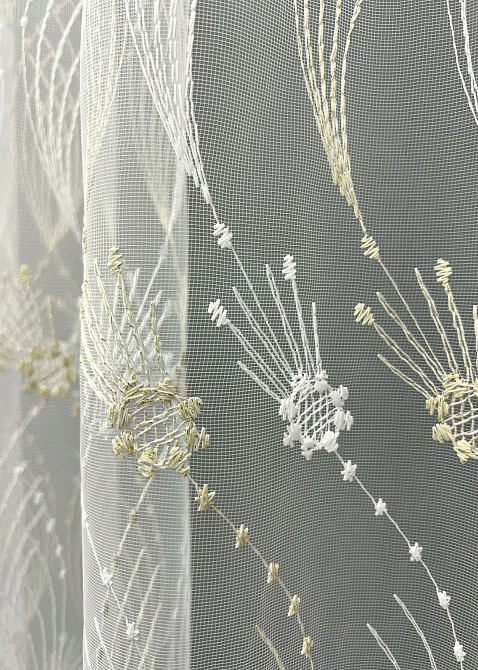 Тюль VR-Textil 2014т Фатин с вышивкой и люрексом Молочный с золотистым 400х270 см (42-1091) Киев - изображение 5