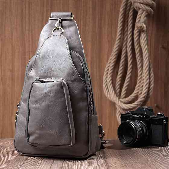 Зручна жіноча сумка з екошкіри з акцентом на текстильну лямку Vintage 22777 Сірий Київ