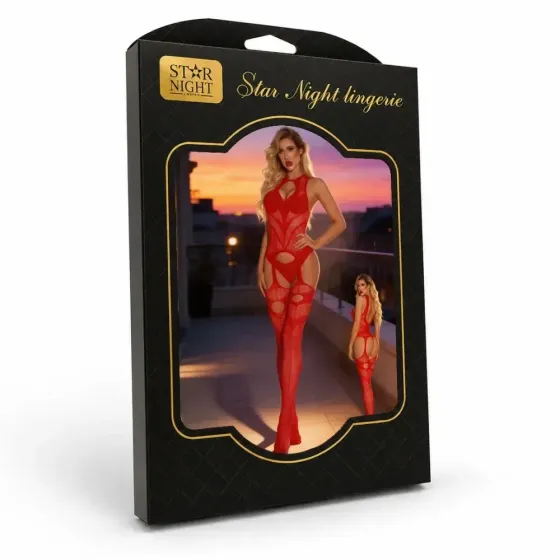 Бодистокинг Star Night из сетчатой ткани с имитацией чулков, красный, OS (S–L) Sex Aura Киев