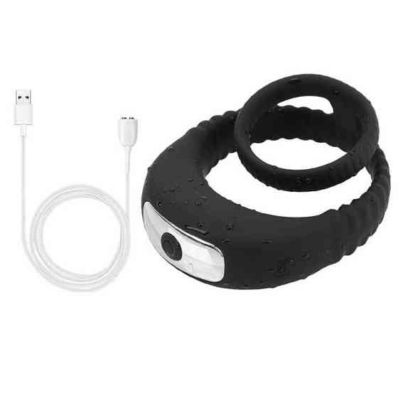 Тройное эрекционное виброкольцо на пенис и мошонку USB - Черный Винница