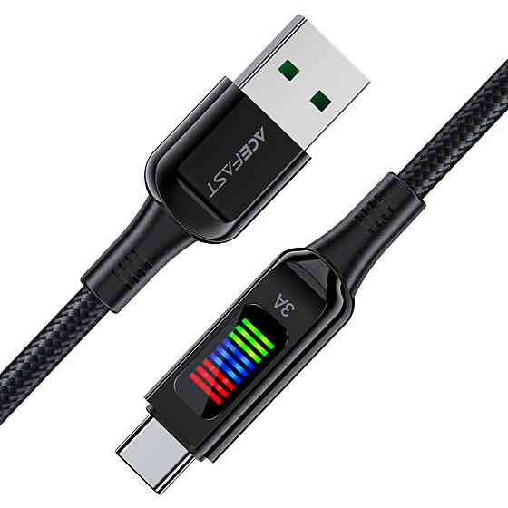 Кабель ACEFAST C7-04 USB to Type-C 3A, 1.2m, nylon, zinc connectors, LED, Black (6974316282785) Киев