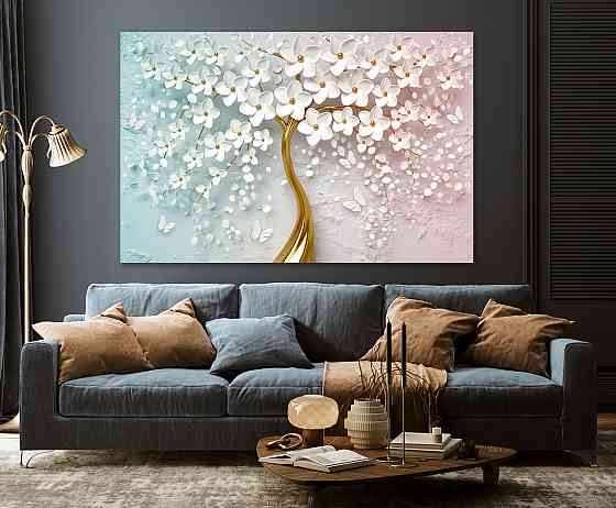 Картина холст в гостиную / спальню  Дерево білі  квіти  MLP_175 90х180см Киев