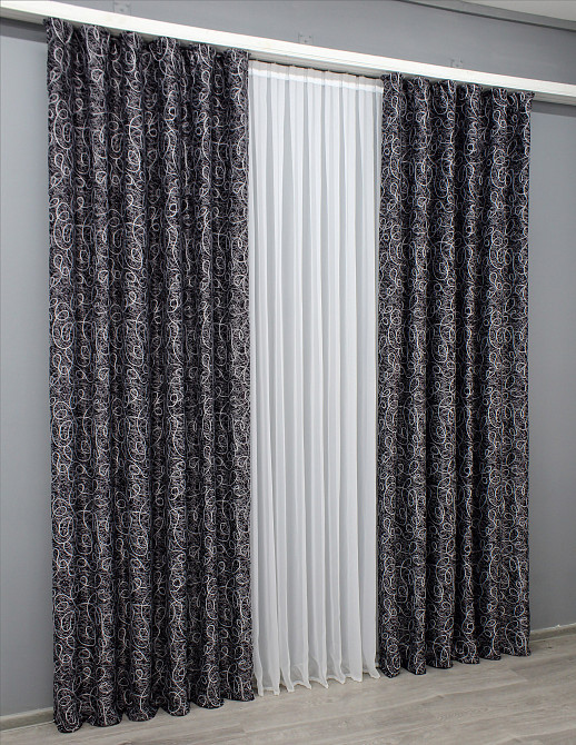 Комплект готовых штор VR-Textil Блэкаут-софт Жаклин № 670ш(А) Черный с серым 100х270 см 2шт (31-099) Киев - изображение 4