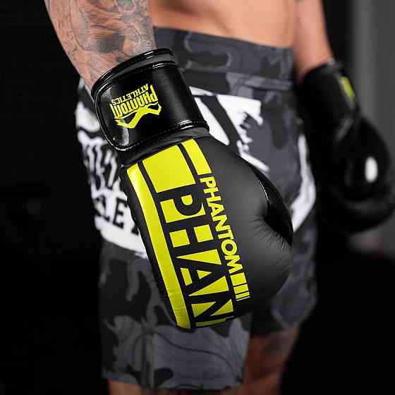 Боксерские перчатки Phantom APEX Elastic Neon Black/Yellow 14 унций (Бинты 4м. в подарок) Киев