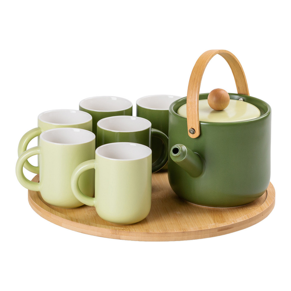 Чайний сервіз на 6 персон з бамбуковою обертовою підставкою, зелений HP-15-23 Київ - фото 7