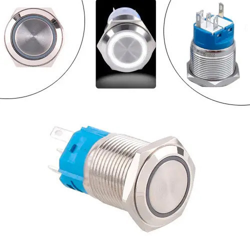 Кнопка нажимная 22 мм возвратная 12 24 В белая LED 5 pin 22K P11D металлическая длина 36 мм Киев - изображение 1