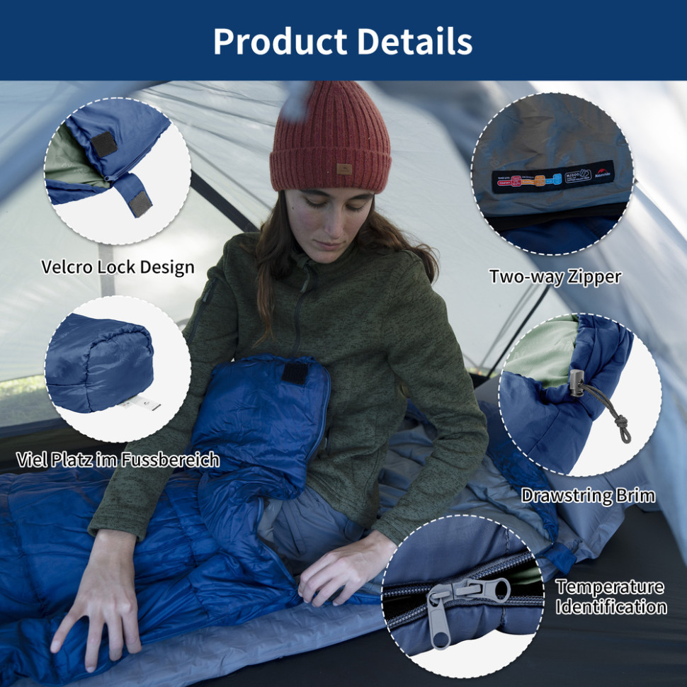 Спальник з капюшоном Naturehike MJ300 CNK2300SD014, темно-блакитний Київ - фото 3