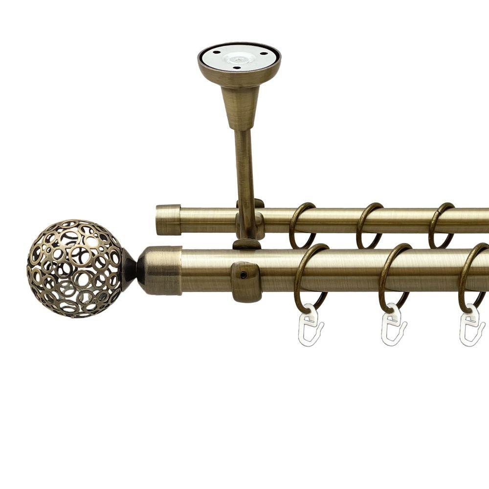 Карниз Orvit Савона металевий дворядний відкритий до стелі гладка труба кільце металеве Антик 25\16 мм 240 см Львов - изображение 1