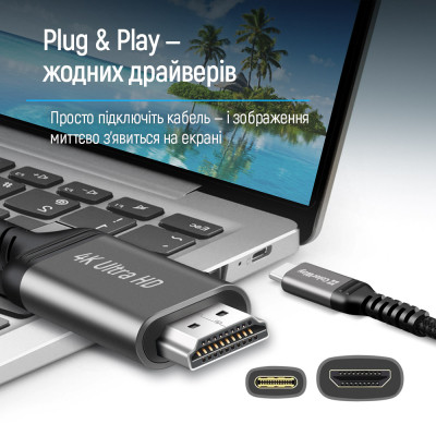 Кабель мультимедійний USB-C to HDMI M 2.0m 4K60Hz black ColorWay (CW-CBCHD077-BK) Вінниця - фото 2