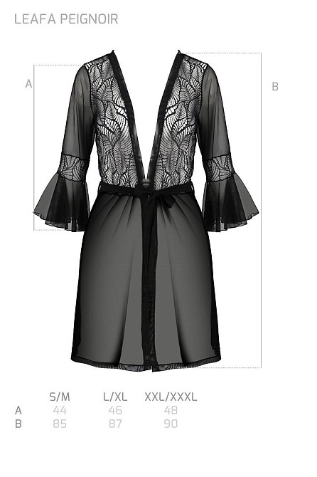 Пеньюар Passion LEAFA PEIGNOIR black S/M, довжина трохи вище коліна, широкі рукави, зав'язується на пояс Sex Aura Київ - фото 5