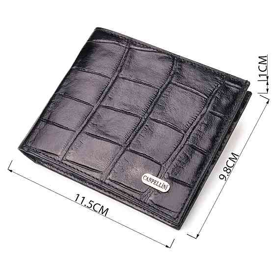 Качественный кошелек для мужчин в два сложения из натуральной фактурной кожи с тиснением под крокодила CANPELLINI 21584 Черный Киев