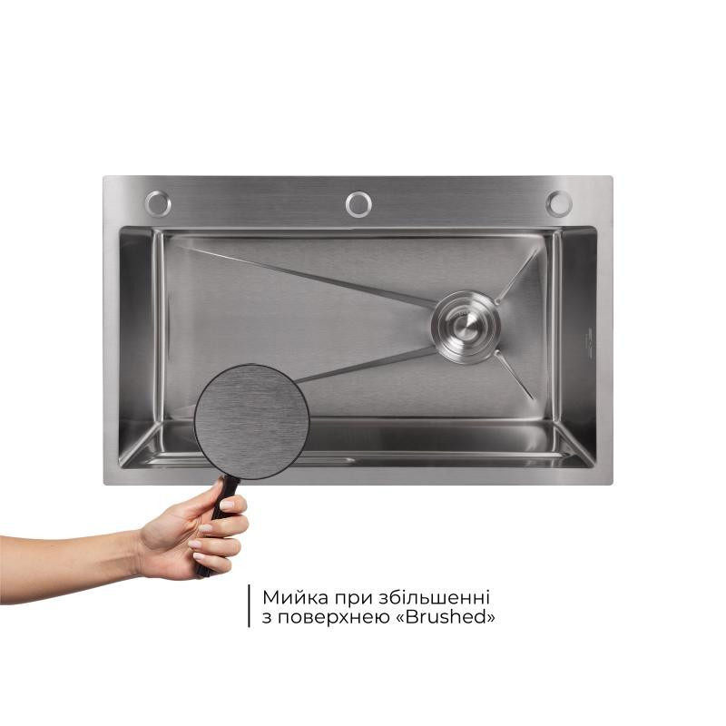 Мийка для кухні інтегрована Lidz Handmade H7545 Brushed Steel 3,0/1,0 мм LDH7545BRU49457 Київ - фото 4
