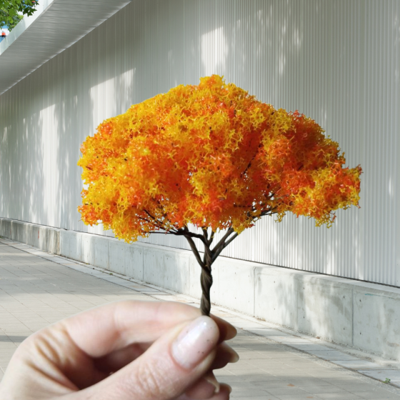 Дерево 9.5 см Жовтогаряче для макетів, мініатюри, піщаного столу,  міні-саду, кашпо, діорам, моделювання Одеса