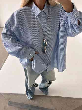 Женская стильная оверсайз рубашка с открытой спиной коттон Голубой Одесса