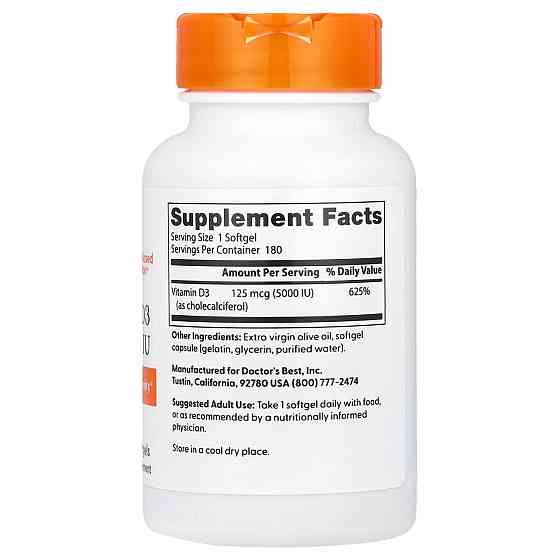 Витамин Д3, Vitamin D3, Doctor's Best, 125 мкг (5000 МЕ), 180 капсул Киев