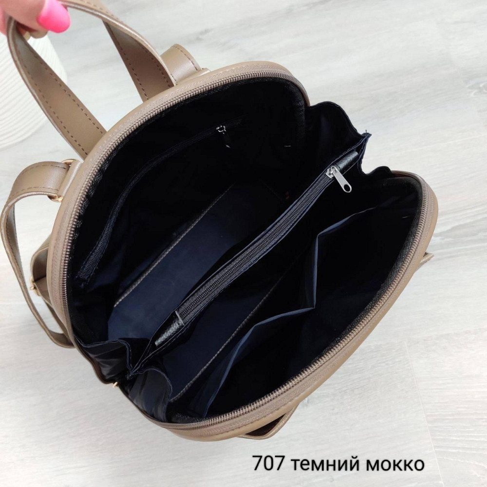 Брендовый женский рюкзак-сумка. Женский маленький брендовый рюкзак-сумка. Цвет Мокко 707 Киев - изображение 9