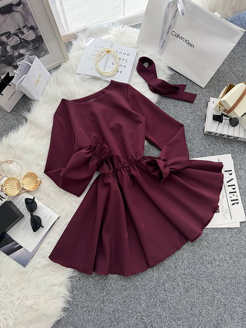 Жіноча романтична мінісукня з поясом креп костюмка Марсала, 50/52 Одеса - фото 4