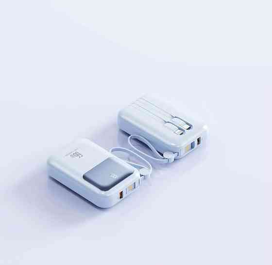 Павербанк 10000мАч с быстрой зарядкой 22.5Вт и встроенными кабелями Type-C/Lightning/USB, Powerbank 22.5Вт Blue Каменец-Подольский