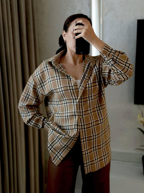 Женская повседневная рубашка в клетку на пуговицах Беж, 42/46 Одесса - изображение 1