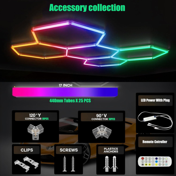 Світлодіодна LED лампа Шестигранне освітлення для гаража VASTFIRE RGBW: 5 шестикутників для автоскла, майстерні, тренажерного залу Київ