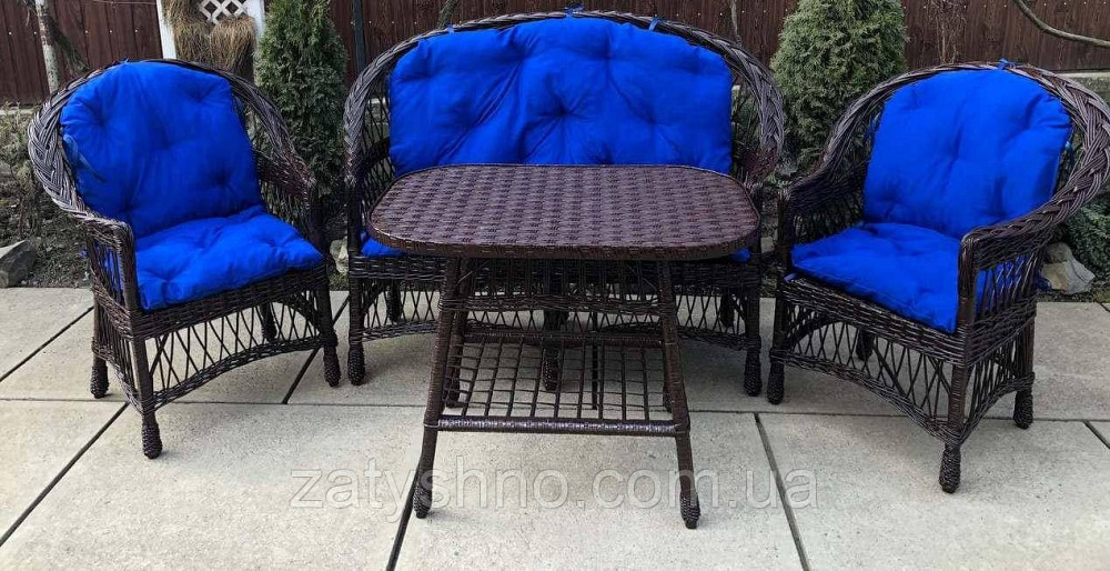 Меблі з лози коричневі з блакитними накидками Київ - фото 3