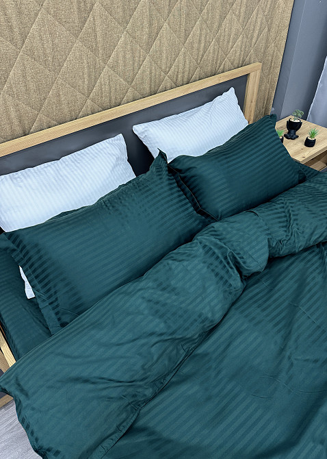 Комплект постельного белья Страйп-сатин Двуспальный 180х220 с простыней на резинке Мурена (88-165) Киев - изображение 7