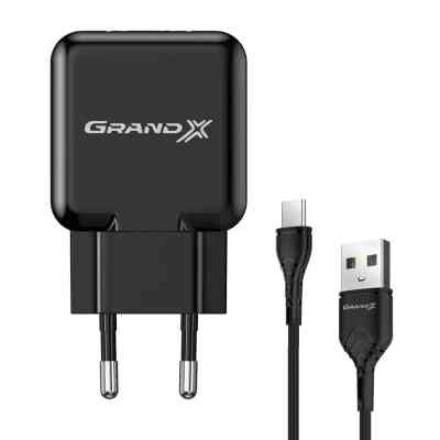 Зарядное устройство Grand-X CH-03T USB 5V 2,1A Black + cable USB -> Type C, Cu, 4A, TPE (CH-03T) Винница