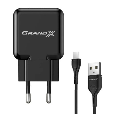 Зарядний пристрій Grand-X CH-03T USB 5V 2,1A Black + cable USB -> Type C, Cu, 4A, TPE (CH-03T) Вінниця - фото 1