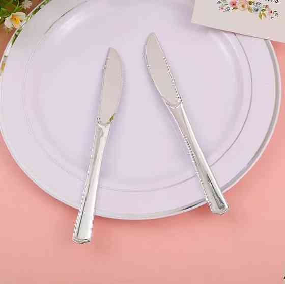 Набір пластикових столових приборів 18 шт якісних (ножі, виделки, ложки).Багаторазовий посуд, сріблясті Кам'янець-Подільський