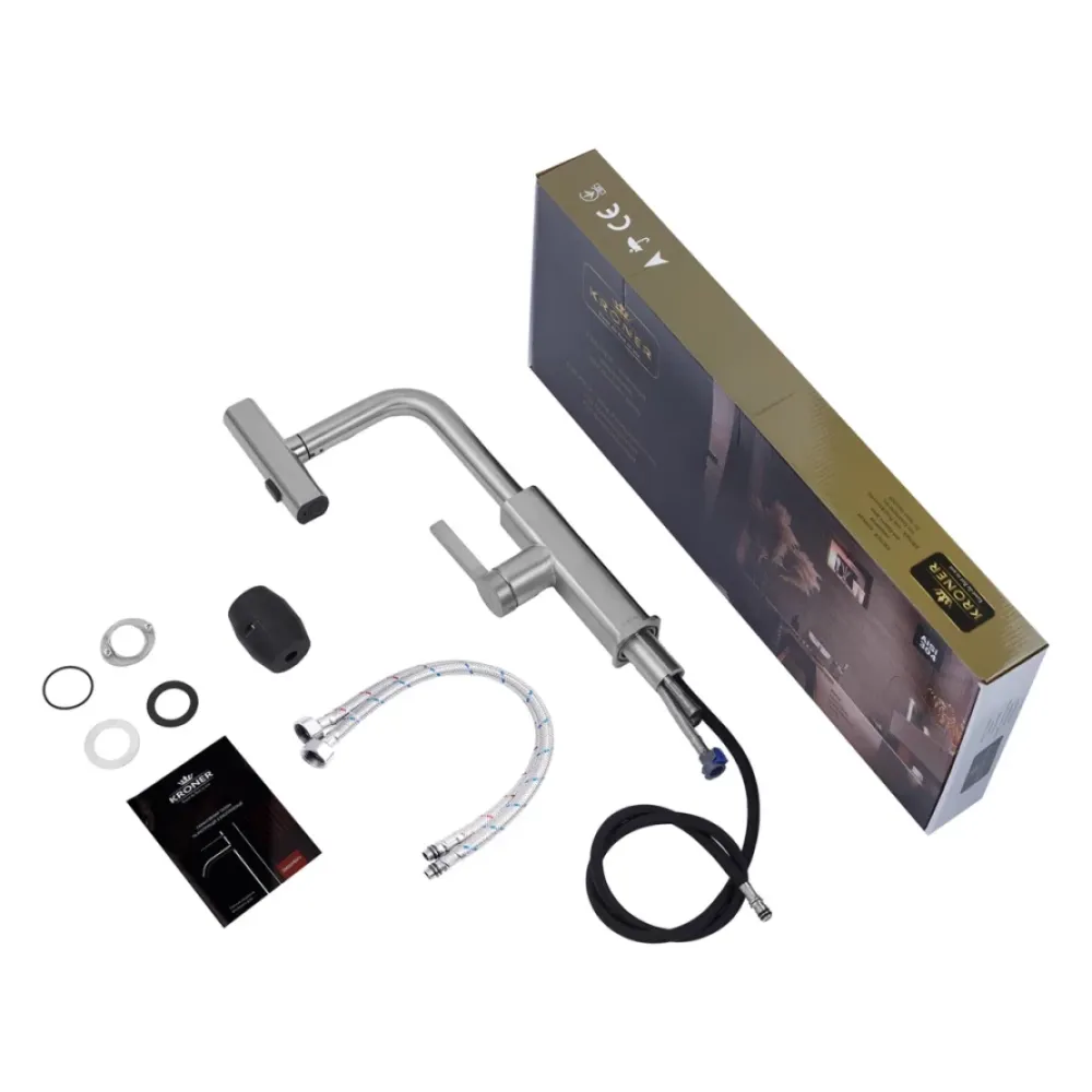 Змішувач для кухні з висувним виливом Kroner KRP Edelstahl Klassisch - ESG03918 сатин Київ - фото 10