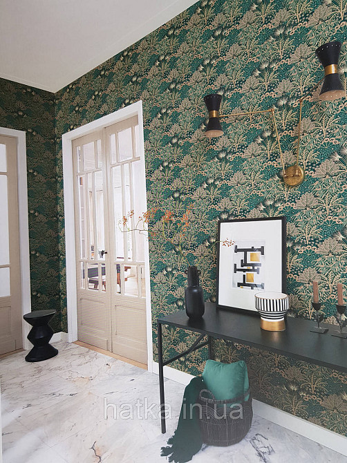 Шпалери флізелінові еко Rasch Sophia 0.53х10 рослинний принт квіти Якоба зелені смарагдові із золотом 3д Київ - фото 1