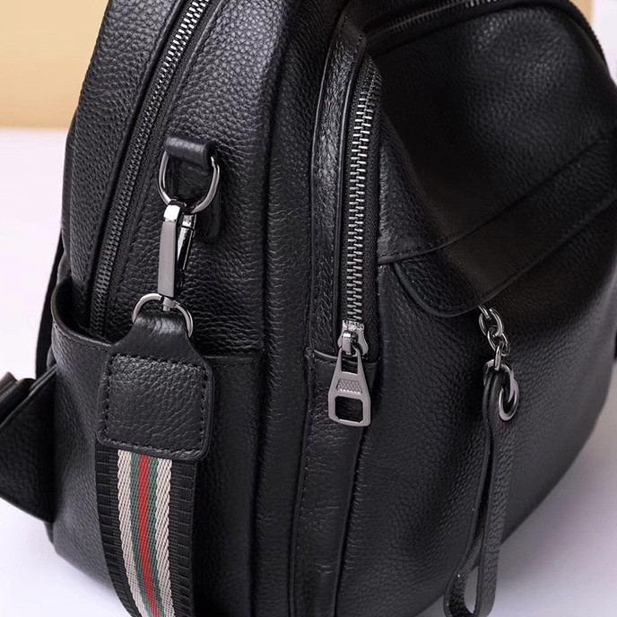 Жіноча чорна шкіряна наплічна сумка-рюкзак Київ - фото 7