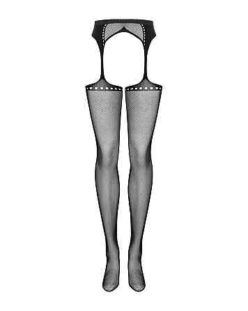 Сетчатые чулки-стокинги со стрелкой Obsessive Garter stockings S314 S/M/L, черные, имитация гартеров Sex Aura Киев