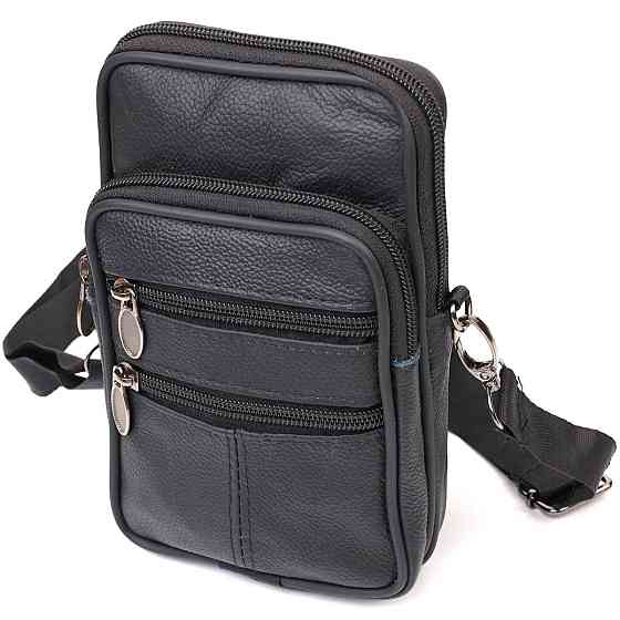 Мужская сумка на пояс из натуральной кожи Черная (Vintage) Киев