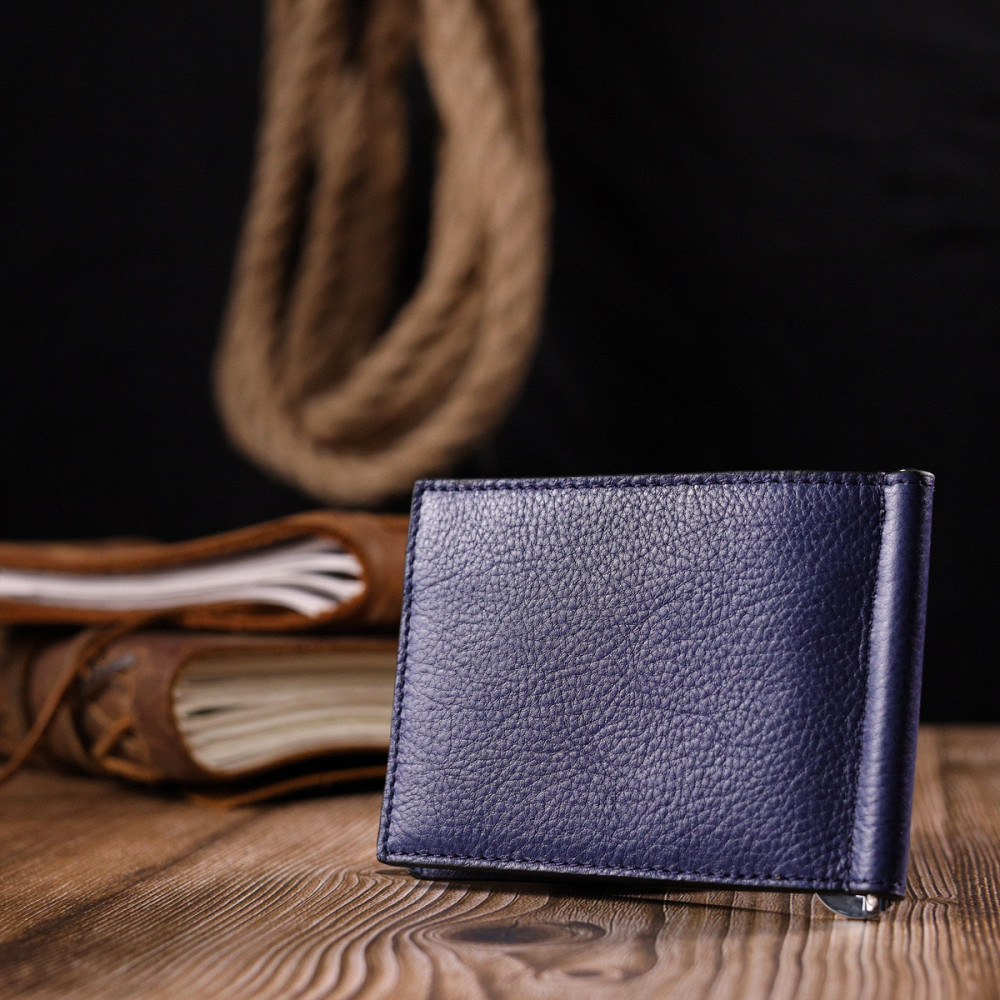 Відмінний чоловічий затискач із зернистої шкіри KARYA 21057 Синій Київ - фото 7