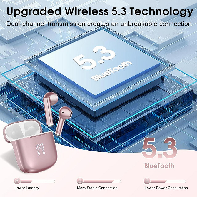 Беспроводные наушники OYIB Bluetooth 5.3 с микрофоном ENC шумоподавления 25 часов работы IP7 Rose Go Киев - изображение 5