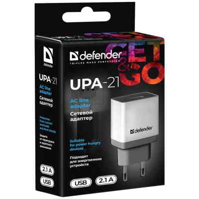 Зарядное устройство Defender UPA-21 white, 1xUSB, 5V / 2.1A (83571) Винница