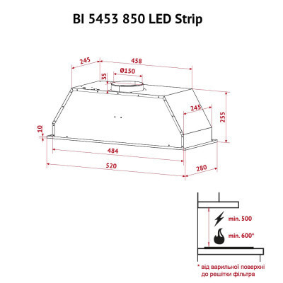 Витяжка кухонна Perfelli BI 5453 I 850 LED Strip Вінниця - фото 7