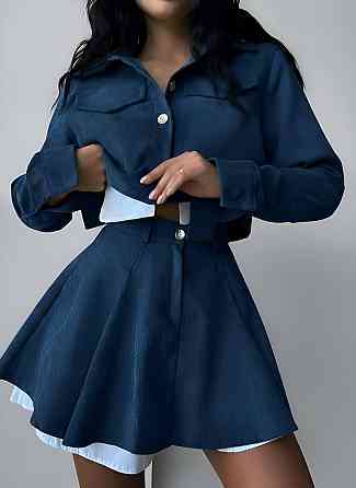 Женский стильный костюм двойка: пиджак и юбка микровельвет. Джинс, 46/48 Одесса