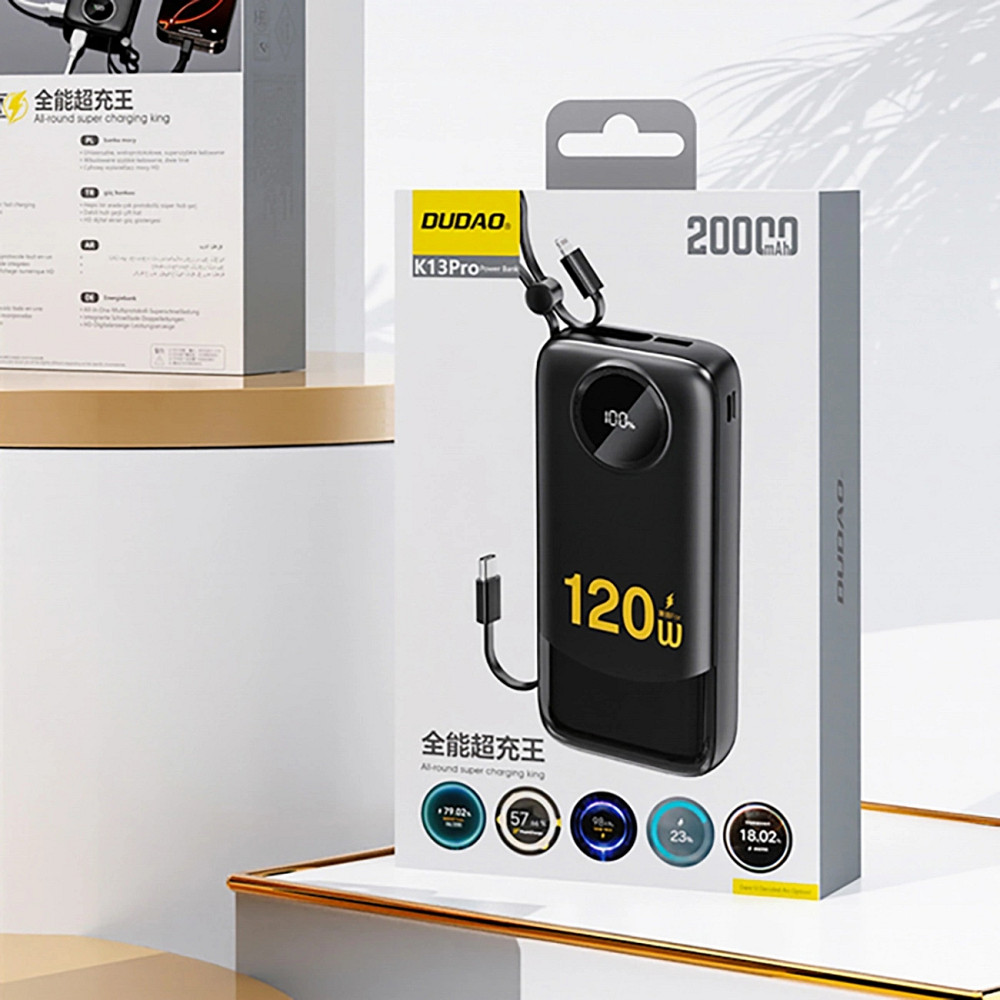 УМБ Dudao 20000mAh K13 Pro 22,5W PD,QC USB-A,USB-C In/Out,with built-in USB-C/Lightning cables Black Винница - изображение 2
