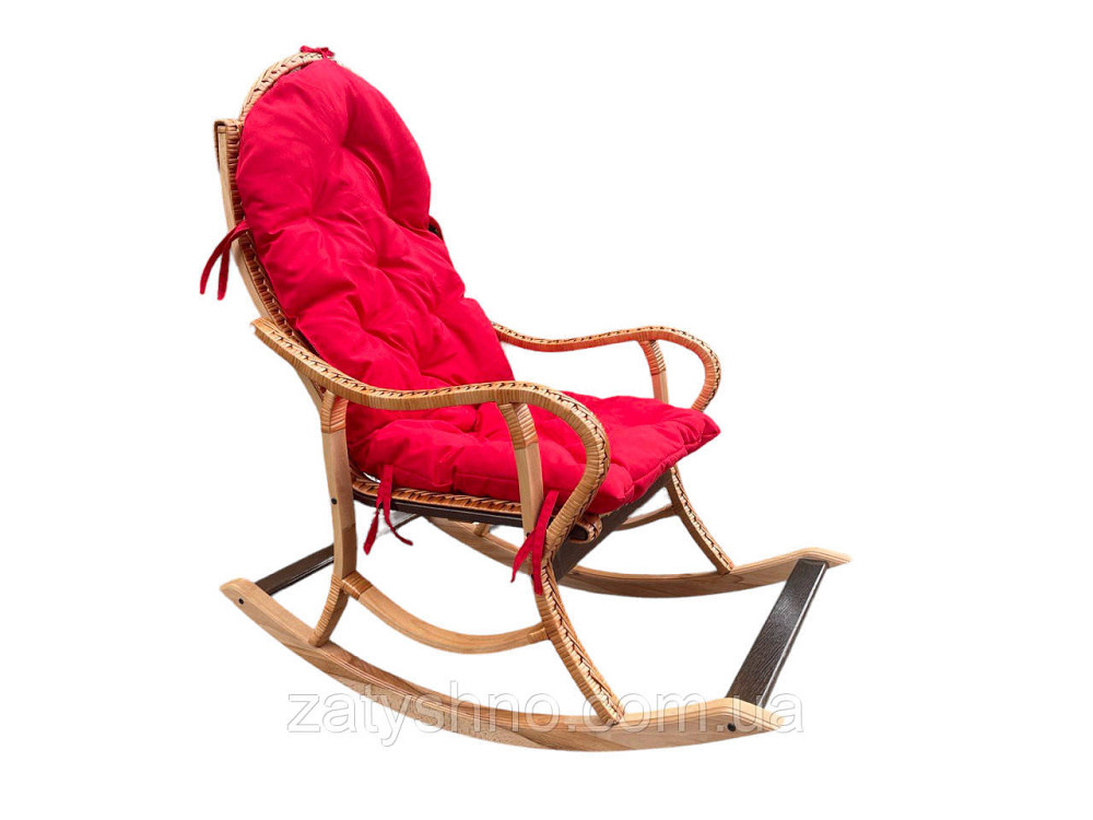 Крісло гойдалка з лози з червоною подушкою Київ - фото 6