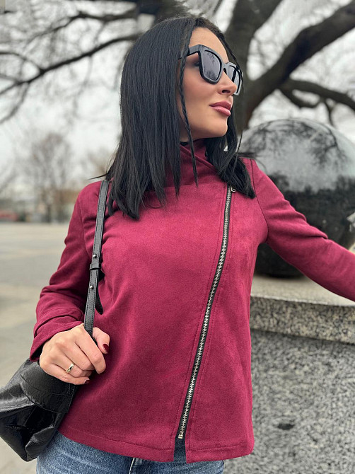 Замшева куртка-жакет "Nessa" оптом I Норма і батал Бордовий, 46-48 Київ - фото 6