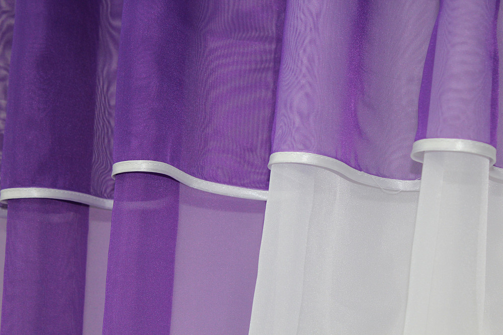 Кухонные шторы VR-Textil № 090к с ламбрекеном и подвязками фиолетовый с белым 280х170 см (50-760) Киев - изображение 4